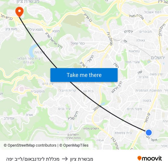 מכללת לינדנבאום/לייב יפה to מבשרת ציון map