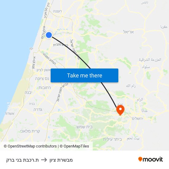 ת.רכבת בני ברק to מבשרת ציון map