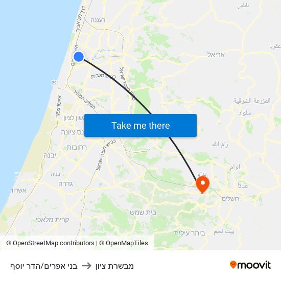 בני אפרים/הדר יוסף to מבשרת ציון map