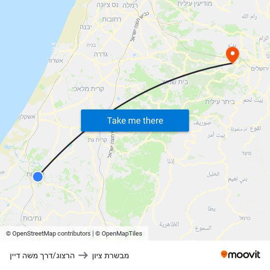 הרצוג/דרך משה דיין to מבשרת ציון map