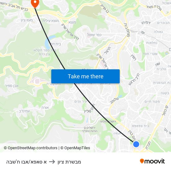 א סאפא/אבו ח'שבה to מבשרת ציון map