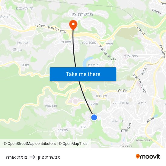 צומת אורה to מבשרת ציון map