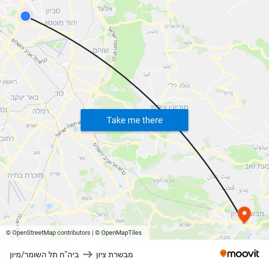 ביה''ח תל השומר/מיון to מבשרת ציון map