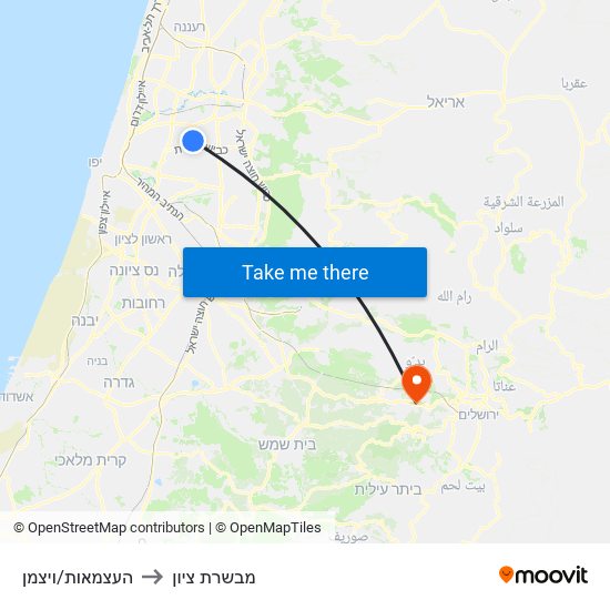 העצמאות/ויצמן to מבשרת ציון map