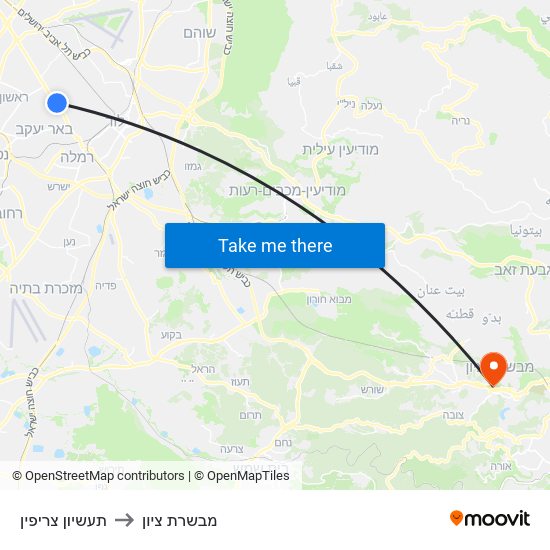 תעשיון צריפין to מבשרת ציון map