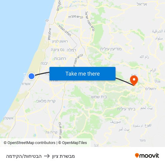 הבטיחות/הקידמה to מבשרת ציון map