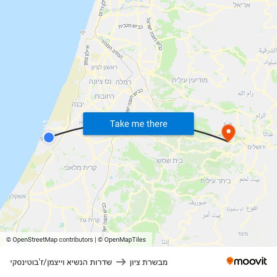 שדרות הנשיא וייצמן/ז'בוטינסקי to מבשרת ציון map