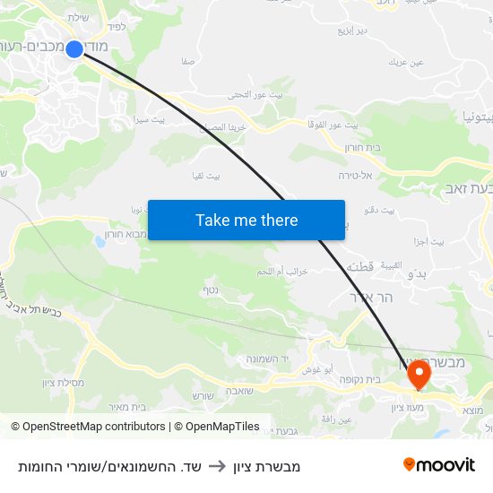 שד. החשמונאים/שומרי החומות to מבשרת ציון map