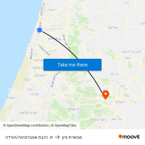 ת. רכבת אונברסיטה/הורדה to מבשרת ציון map