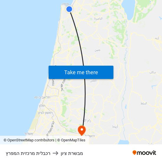 רכבלית מרכזית המפרץ to מבשרת ציון map