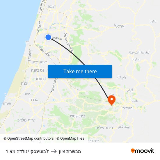 ז'בוטינסקי/גולדה מאיר to מבשרת ציון map