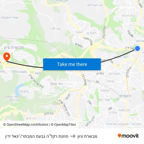 תחנת רקל''ה גבעת המבתר/'יגאל ידין to מבשרת ציון map