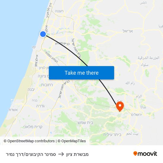 סמינר הקיבוצים/דרך נמיר to מבשרת ציון map