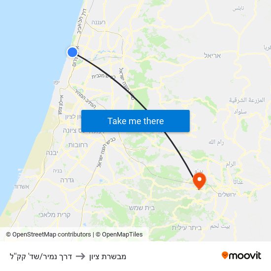 דרך נמיר/שד' קק''ל to מבשרת ציון map