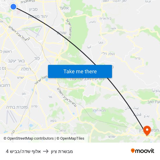 אלוף שדה/כביש 4 to מבשרת ציון map