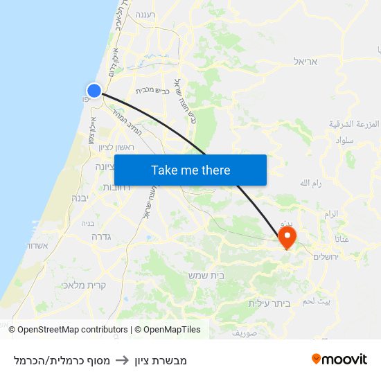 מסוף כרמלית/הכרמל to מבשרת ציון map