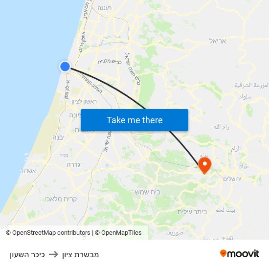 כיכר השעון to מבשרת ציון map