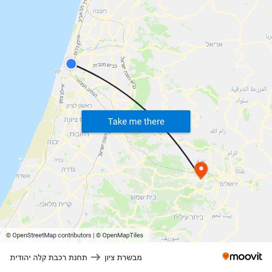 תחנת רכבת קלה יהודית to מבשרת ציון map