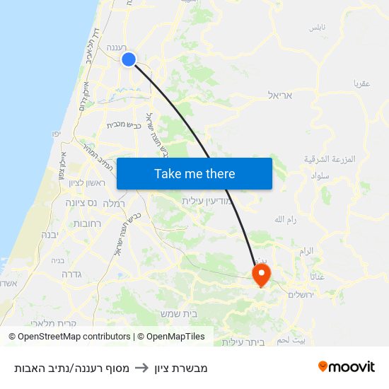 מסוף רעננה/נתיב האבות to מבשרת ציון map