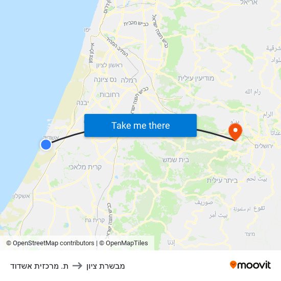 ת. מרכזית אשדוד to מבשרת ציון map