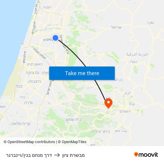 דרך מנחם בגין/ויינברגר to מבשרת ציון map