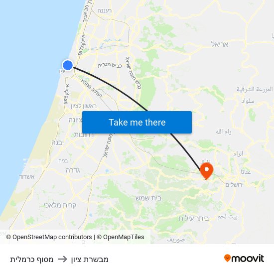 מסוף כרמלית to מבשרת ציון map