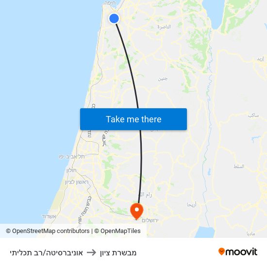 אוניברסיטה/רב תכליתי to מבשרת ציון map