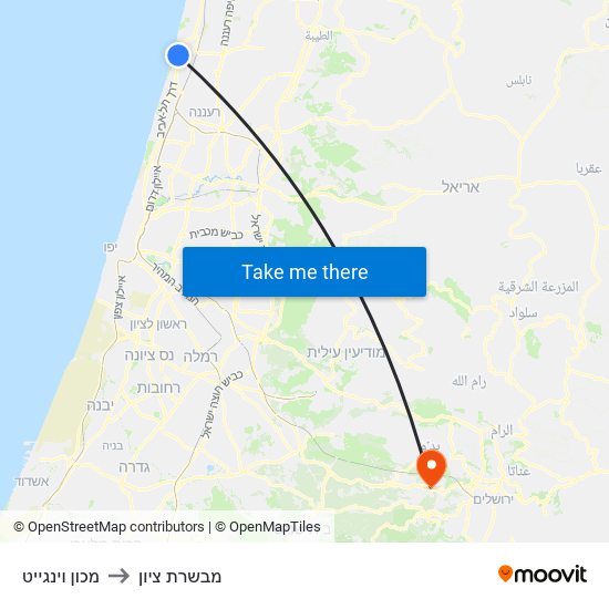 מכון וינגייט to מבשרת ציון map