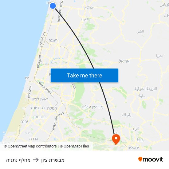 מחלף נתניה to מבשרת ציון map