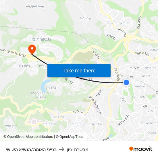 בנייני האומה/הנשיא השישי to מבשרת ציון map