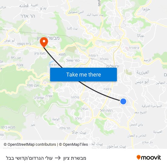 עולי הגרדום/קדושי בבל to מבשרת ציון map