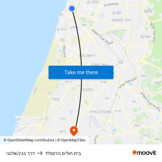דרך בגין/אלנבי to בית חולים הרצפלד map