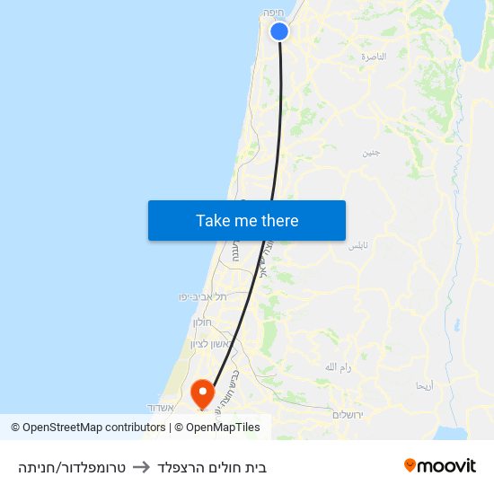 טרומפלדור/חניתה to בית חולים הרצפלד map