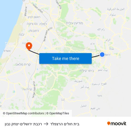 רכבת ירושלים-יצחק נבון to בית חולים הרצפלד map