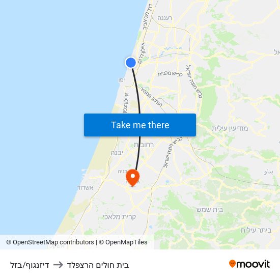 דיזנגוף/בזל to בית חולים הרצפלד map