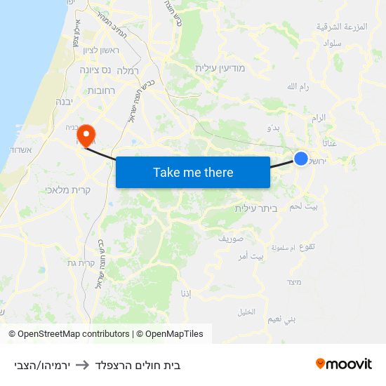 ירמיהו/הצבי to בית חולים הרצפלד map