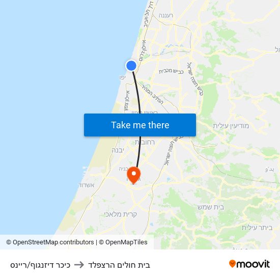 כיכר דיזנגוף/ריינס to בית חולים הרצפלד map