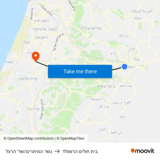 גשר המיתרים/שד' הרצל to בית חולים הרצפלד map