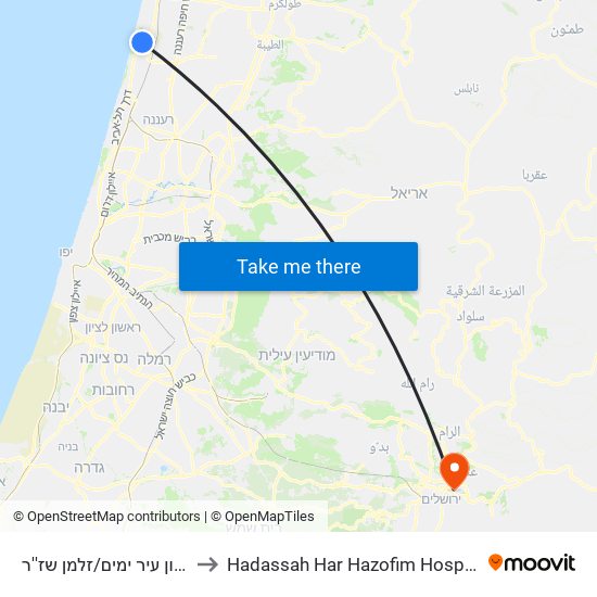 קניון עיר ימים/זלמן שז''ר to Hadassah Har Hazofim Hospital map