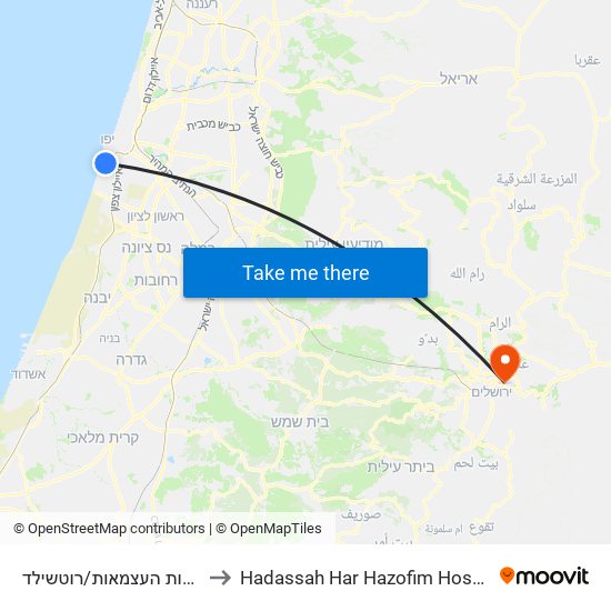 שדרות העצמאות/רוטשילד to Hadassah Har Hazofim Hospital map