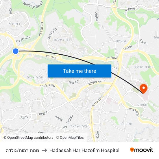 צומת רמות/גולדה to Hadassah Har Hazofim Hospital map