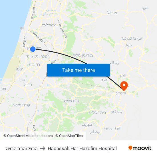הרצל/הרב הרצוג to Hadassah Har Hazofim Hospital map