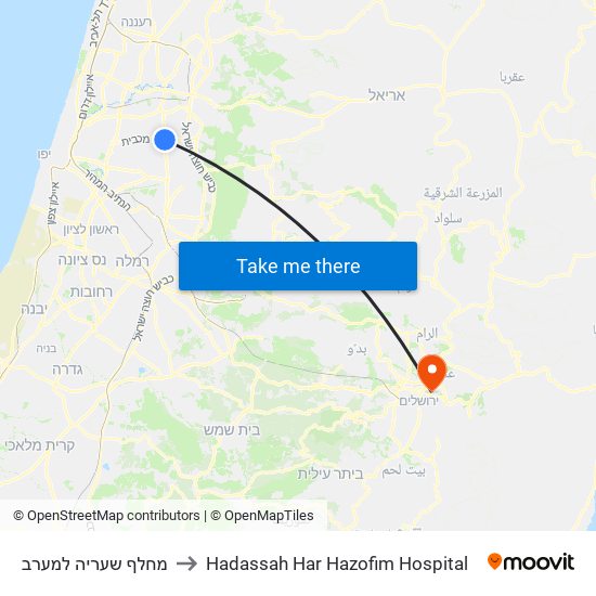 מחלף שעריה למערב to Hadassah Har Hazofim Hospital map