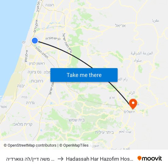 דרך משה דיין/לה גווארדיה to Hadassah Har Hazofim Hospital map