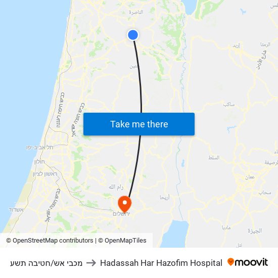 מכבי אש/חטיבה תשע to Hadassah Har Hazofim Hospital map