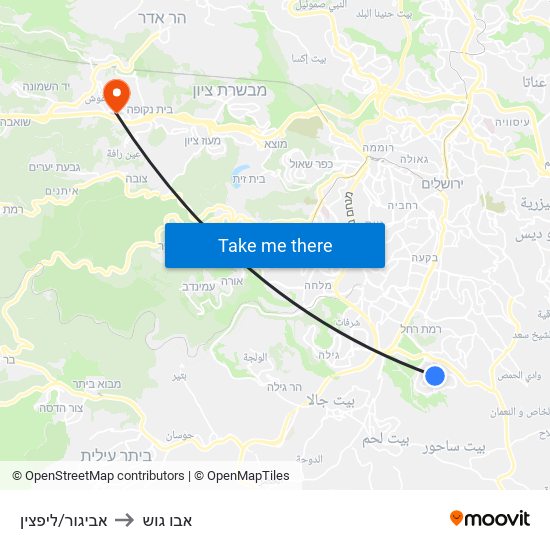 אביגור/ליפצין to אבו גוש map
