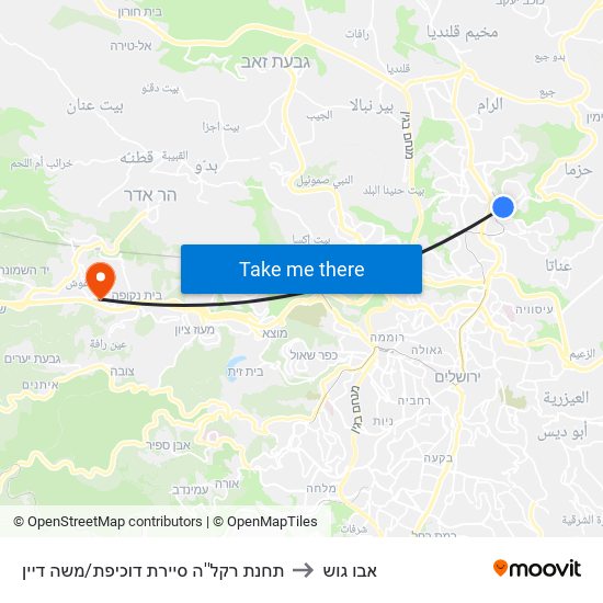 תחנת רקל''ה סיירת דוכיפת/משה דיין to אבו גוש map