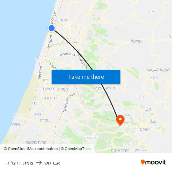 צומת הרצליה to אבו גוש map