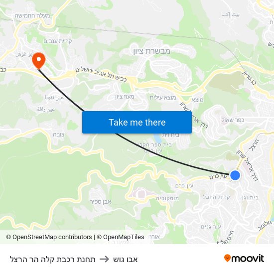 תחנת רכבת קלה הר הרצל to אבו גוש map