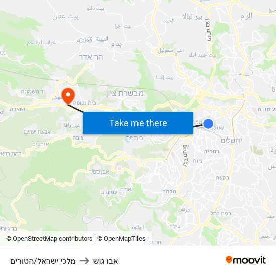 מלכי ישראל/הטורים to אבו גוש map